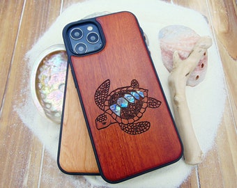 Turtle design iPhone 15, 14, 13, 12 Pro Max case, Samsung Galaxy S24, S23, S22 ultra personalized gift abalone shell inlay phone case