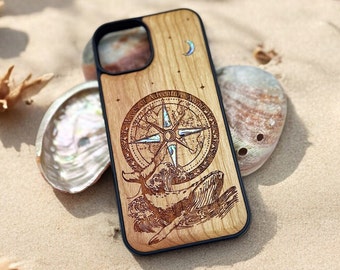 personalized iPhone 16, 15, 14, 13 PRO Max, Samsung S24 ultra, Pixel 7, Whale and compass design phone case, birthday gift for men