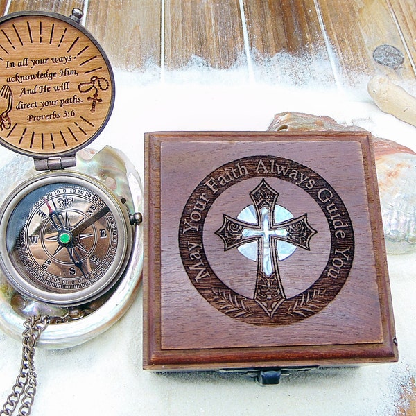 Baptism compass gift, Confirmation gifts for boys, Compass in Wooden Box for Baptism - First Holy Communion gift - Christening Boy Gift