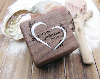 Personalized engagement ring box for wedding ceremony, custom engraved walnut ring bearer box Proposal, Wood ring box, Anniversary gift