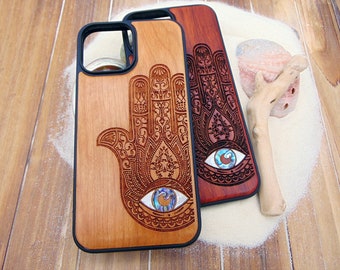 Hamsa design personalized gift iPhone 15, 14, 13, 12, Pro Max case, Samsung Galaxy S24, S23, S22 ultra Pixel abalone shell inlay phone case