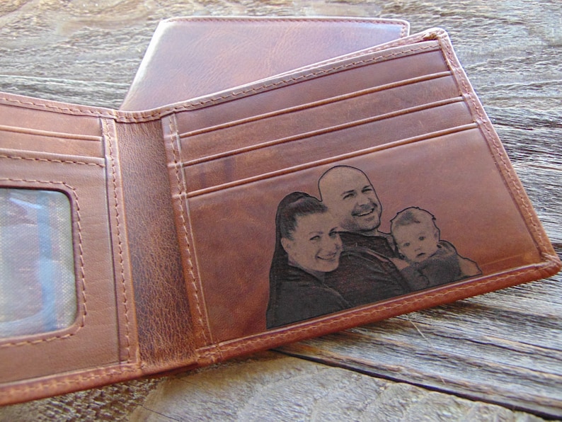 Personalized Photo Engraved Leather Wallet, Christmas, Birthday