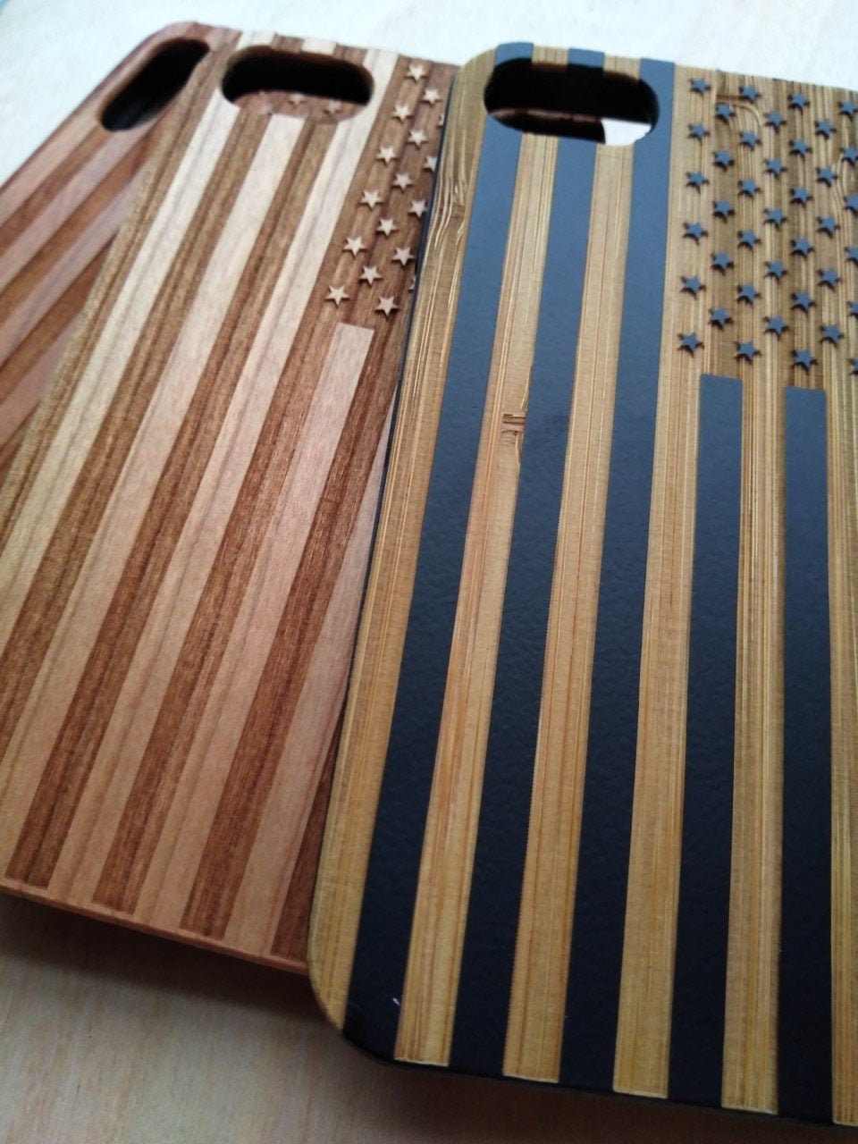 American Flag Engraved Wooden Phone Case