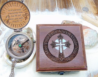Personalized Baptism gift, Confirmation gifts for boys, Compass in Wooden Box for Baptism - First Holy Communion gift - Christening Boy Gift
