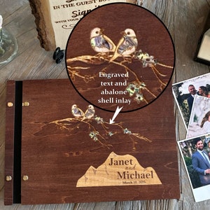 Personalized Polaroid Guest Book for Weddings - Engraved Wood Cover, Photos & Messages, Rustic Photobooth Album