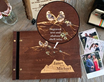 Livre d'or Polaroid personnalisé pour les mariages - Couverture en bois gravée, photos et messages, album photobooth rustique