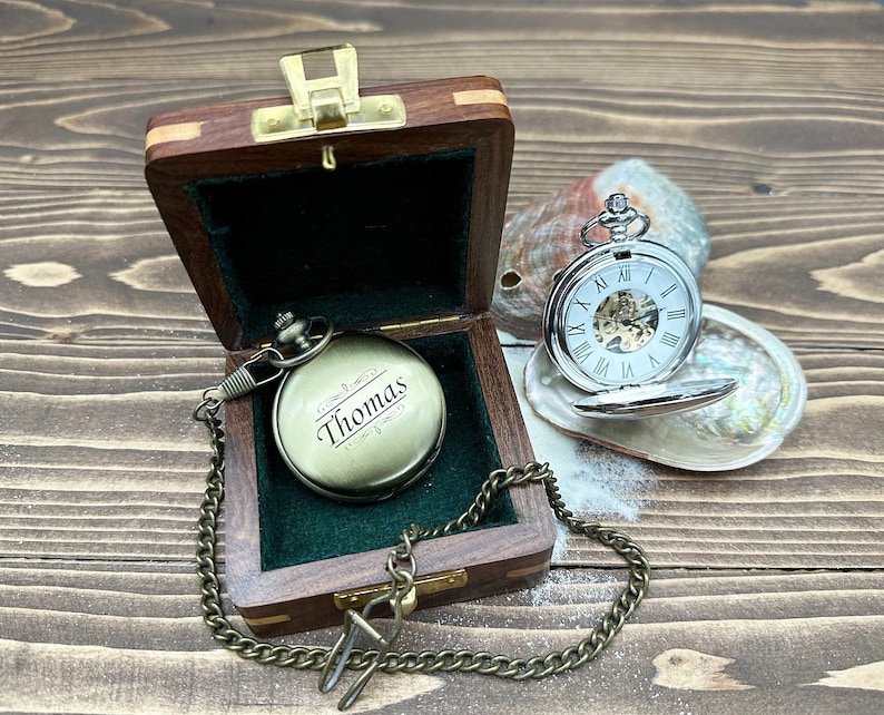 Engraved Pocket Watch in Exquisite Abalone Decorated Keepsake Box Personalized Gift for Special Occasions image 9