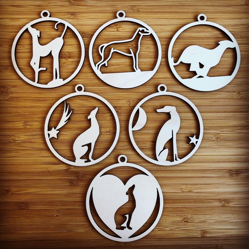 Christmas wooden ornaments Greyhound ornaments 12 wooden ornaments Greyhound decor Christmas tree decoration Greyhound wooden ornaments