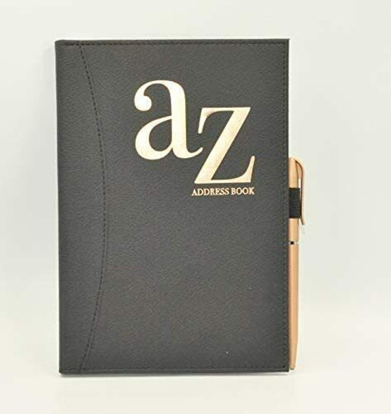 Black A5 AZ Address Book With Pen Leather Design Contacts Etsy