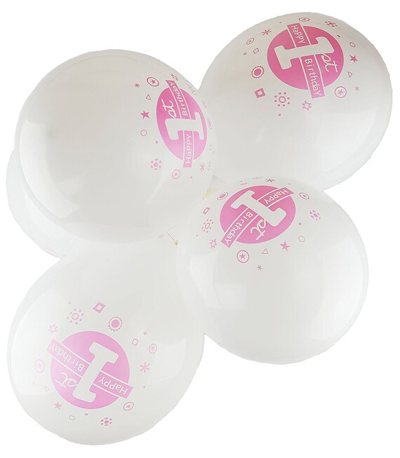 Happy 1st Birthday Balloons 12 Inch Latex Balloons White Pink Etsy