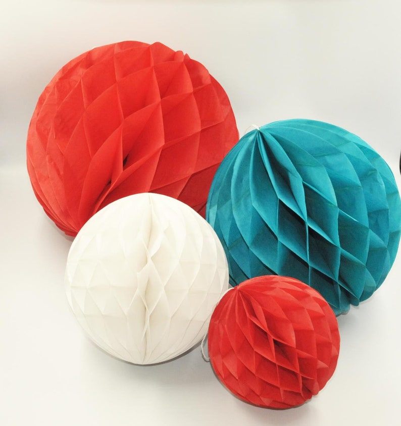 White and Blue Tissue Paper Honeycomb Balls Birthday Wall Hangings Party Decorations DIY Decor America USA 12x Red Hanging Ball