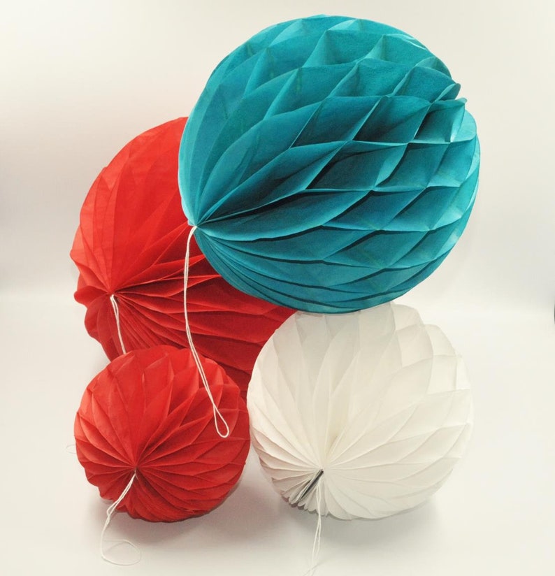 White and Blue Tissue Paper Honeycomb Balls Birthday Wall Hangings Party Decorations DIY Decor America USA 12x Red Hanging Ball