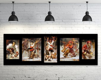 Summit Series Canvas Print 5 Images with Black Background - 1972 Summit Series Team Canada vs Soviets Hockey Art, Hockey Decor