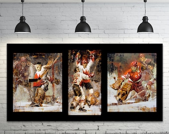 Summit Series Canvas Print 3 Images in One with Black Background - Team Canada vs Soviets 1972 Summit Series Hockey Art Decor, Hockey Gift