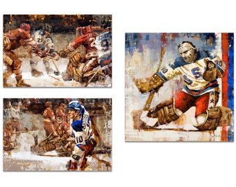 Miracle on Ice Posters Set of 3 - Set #2 Vertical Format - 1980 Olympics USA Hockey Prints from Original Paintings - Hockey Wall Art Decor