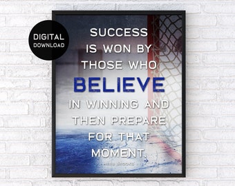 Herb Brooks Quote Printable Wall Art DIGITAL DOWNLOAD - Success Is Won By Those Who Believe - Inspirational Quote Hockey Sports Kids Room