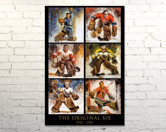 Original Six Hockey Canvas Print from Original Paintings - Hockey Wall Art Decor - NHL - Goalie - Gift - Vertical