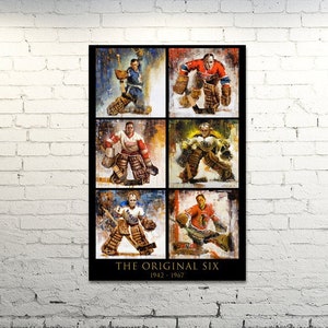 Original Six Hockey Canvas Print from Original Paintings - Hockey Wall Art Decor - NHL - Goalie - Gift - Vertical