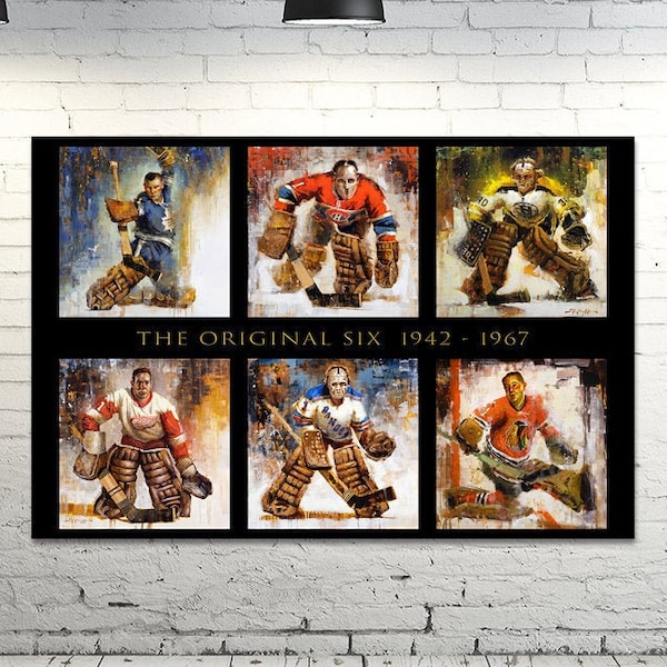 Original Six Hockey Canvas Print from Original Paintings - Hockey Wall Art Decor - NHL - Goalie - Gift - Horizontal