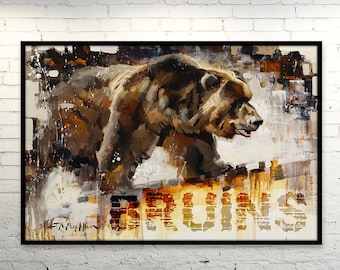 Bruins Grizzly Canvas Print from Original Painting - Boston Hockey Wall Art Decor - Gift