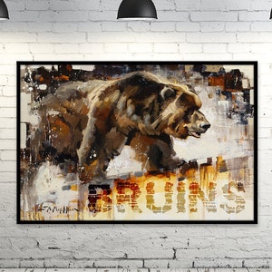 Bruins Grizzly Canvas Print from Original Painting - Boston Hockey Wall Art Decor - Gift