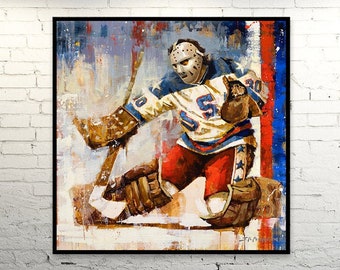 Jim Craig Canvas Print from Original Painting - Gardien de but pour l’équipe américaine Miracle on Ice Jeux olympiques de 1980 - Hockey Wall Art Decor - Cadeau