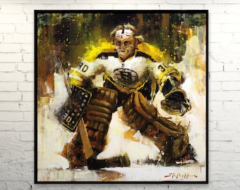 Gerry Cheevers Canvas Print from Original Painting - Boston Bruins Hockey Wall Art Decor - Goalie - Bruins Gift