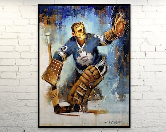 Terry Sawchuk Canvas Print from Original Painting - Toronto Maple Leafs Hockey Wall Art Decor - Goalie - Gift