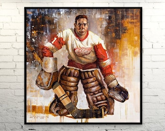 Terry Sawchuk Canvas Print from Original Painting - Detroit Red Wings Hockey Wall Art Decor - Goalie - Gift