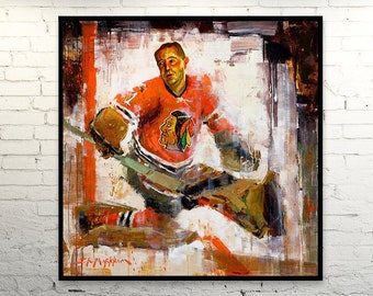 Glenn Hall Canvas Print from Original Painting - Chicago Blackhawks Hockey Wall Art Decor - Goalie - Gift