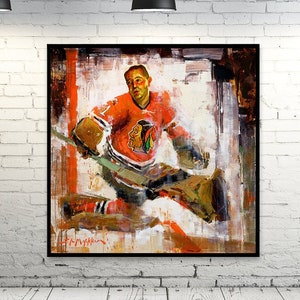 Glenn Hall Canvas Print from Original Painting - Chicago Blackhawks Hockey Wall Art Decor - Goalie - Gift
