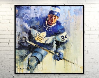 Auston Matthews Canvas Print from Original Painting - Toronto Maple Leafs Wall Art Decor - Hockey - Gift