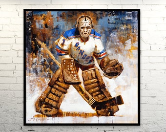 Ed Giacomin Canvas Print from Original Painting - New York Rangers Hockey Wall Art Decor - Goalie - Gift