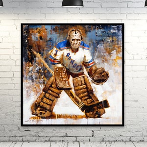 Ed Giacomin Canvas Print from Original Painting New York Rangers Hockey Wall Art Decor Goalie Gift image 1