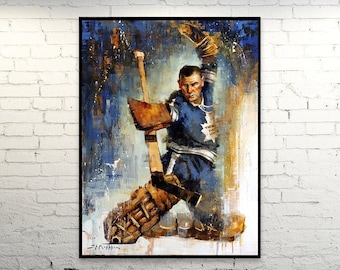 Johnny Bower Canvas Print from Original Painting - Toronto Maple Leafs Hockey Wall Art Decor - Goalie - Gift