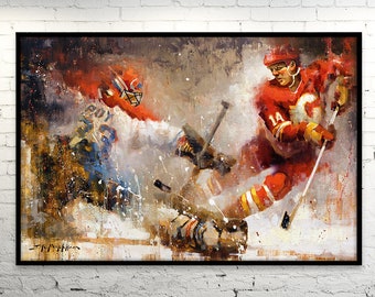 Theoren Fleury Canvas Print from Original Painting - Calgary Flames Hockey Wall Art Decor - Gift