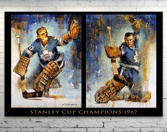 Canvas Print of Johnny Bower and Terry Sawchuk from Original Paintings - Toronto Maple Leafs Wall Art Decor - Hockey - Goaltenders - Gift