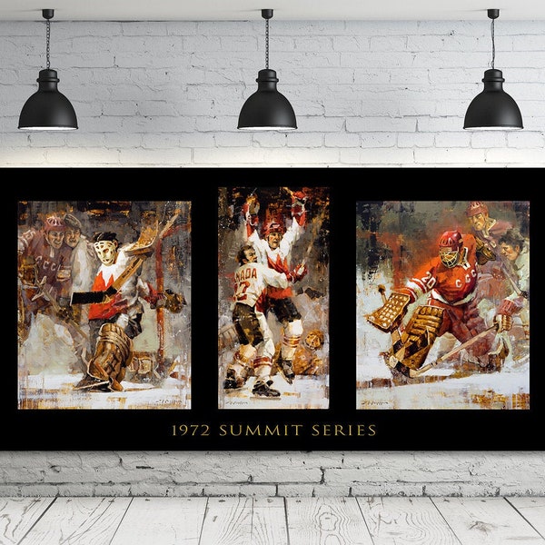 Summit Series Canvas Print 3 Images in One with Black Background - 1972 Summit Series Hockey Art Team Canada vs Soviets, Hockey Decor