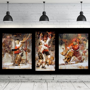 Summit Series Canvas Print 3 Images in One with Black Background Team Canada vs Soviets 1972 Summit Series Hockey Art Decor, Hockey Gift image 1