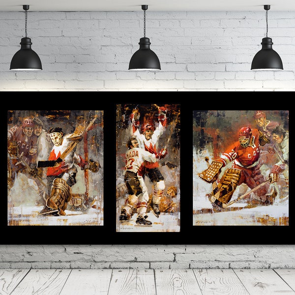 Summit Series Canvas Print 3 Images in One with Black Background - Team Canada vs Soviets 1972 Summit Series Hockey Art Decor, Hockey Gift