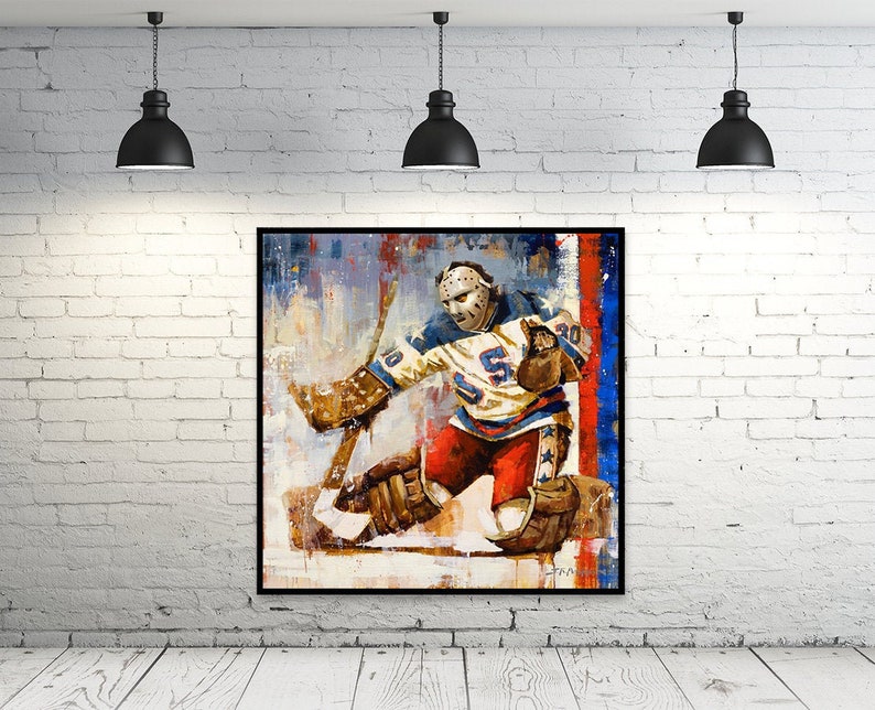Jim Craig Canvas Print from Original Painting Goalie for Team USA Miracle on Ice 1980 Olympics Hockey Wall Art Decor Gift image 1