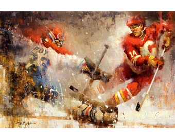 Theoren Fleury Calgary Flames Poster or Metal Print from Original Painting - Hockey Wall Art Decor - Gift - Unframed