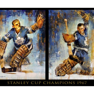 Toronto Maple Leafs Poster or Metal Print with Paintings of Johnny Bower and Terry Sawchuk 1967 Stanley Cup Champions Hockey Wall Art image 1