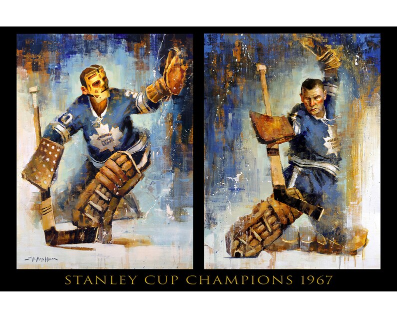 Toronto Maple Leafs Poster or Metal Print with Paintings of Johnny Bower and Terry Sawchuk 1967 Stanley Cup Champions Hockey Wall Art image 1