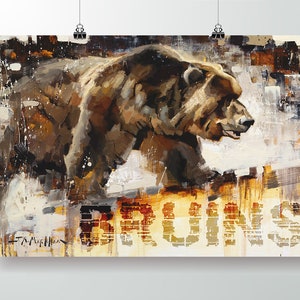 Bruins Grizzly Poster or Metal Print from Original Painting - Boston Hockey Wall Art Decor - Gift - Unframed