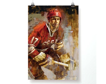 Valeri Kharlamov Poster - Soviet Team 1972 Summit Series Hockey Wall Art Decor, Gift, Russia Hockey