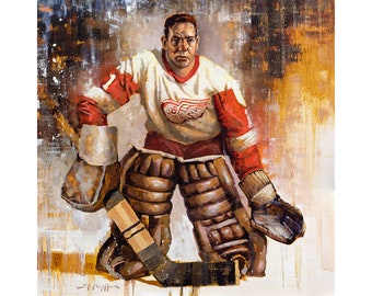 Terry Sawchuk Detroit Red Wings Poster or Metal Print from Original Painting - Hockey Wall Art Decor - Goalie - Gift - Unframed