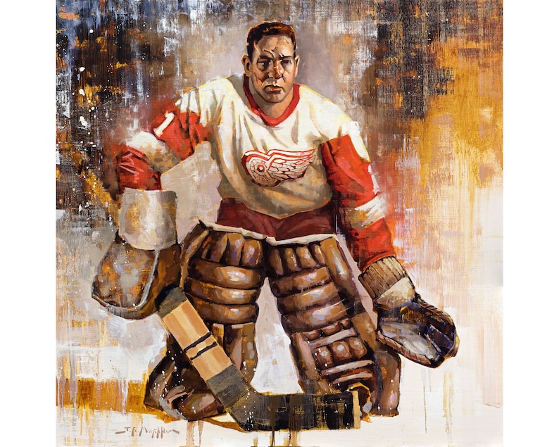 Terry Sawchuk Detroit Red Wings Poster or Metal Print from Original Painting Hockey Wall Art Decor Goalie Gift Unframed image 1