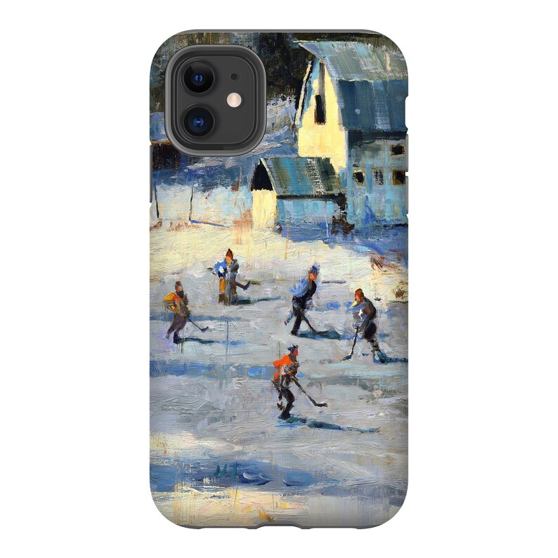 Pond Hockey Phone Case with Artwork from Original Painting Hockey Gift iPhone Case image 2