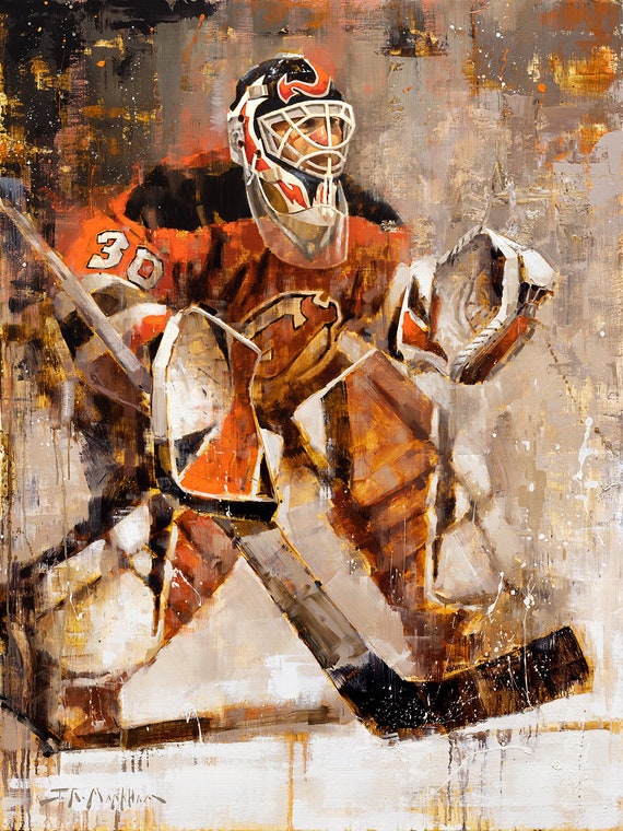 Ken Dryden Mask (original painting) and stick | Art Print